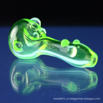 Стеклянная простая иллюминатная ложка для дыма с зеленым цветом (ES-HP-072)